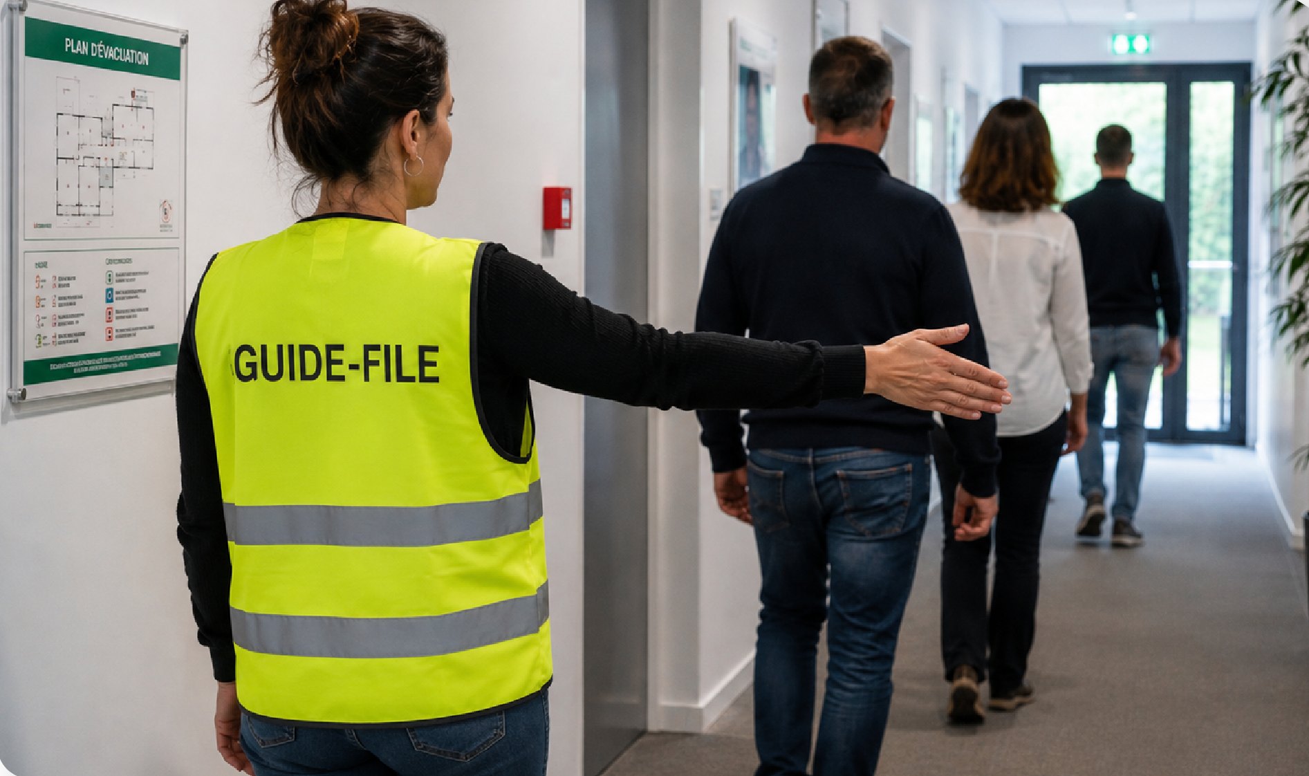 Guide-file guidant une évacuation